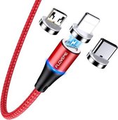FLOVEME 1 m USB-C / Type-C + micro-USB + 8-pins naar USB ronde kop magnetische 3A snellaad- en datakabel (rood)