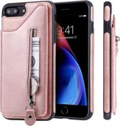Voor iPhone 8 Plus / 7 Plus effen kleur dubbele gesp ritssluiting schokbestendige beschermhoes (roségoud)