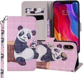 Panda-patroon Gekleurde tekening Horizontale lederen flip-hoes voor Xiaomi Mi 8, met houder en kaartsleuven en portemonnee en draagkoord