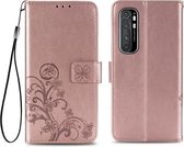 Voor Geschikt voor Xiaomi Mi Note 10 Lite Vierbladige sluiting Reliëfsluiting Mobiele telefoonbescherming Leren tas met Lanyard & Card Slot & Wallet & Bracket-functie (Rose Gold)