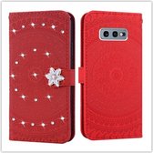 Voor Galaxy S10E Pressed Printing Sticking Drill Pattern Horizontal Flip PU Leather Case met houder & kaartsleuven & portemonnee & & lanyard (rood)