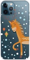 Trendy schattig kerst patroon hoesje doorzichtig TPU hoes telefoonhoesjes voor iPhone 12/12 Por (Stag Deer)