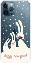 Trendy Cute Christmas Patterned Case Clear TPU Cover Phone Cases Voor iPhone 12 Pro Max (Three White Rabbits)