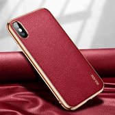 Voor iPhone XS Max SULADA Litchi Texture Leather Electroplated Shckproof beschermhoes (rood)