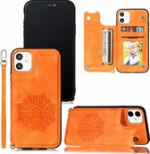 Voor iPhone 12 Mini Mandala reliëf PU + TPU hoesje met houder & kaartsleuven & fotolijst & draagriem (geel)