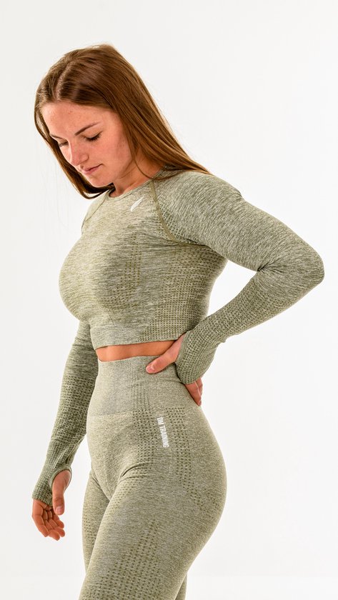 Tenue de sport / ensemble de vêtements de fitness pour femme / leggings de fitness + haut de sport (gris olive)