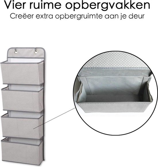 2x hangende wandorganizer, 4 vakken, deur organizer met ophanghaken, opberger van vlies, grijs 2x hangende wandorganizer, 4 vakken, deur organizer met ophanghaken, opberger van vlies, grijs