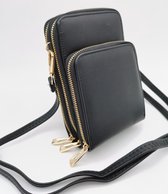 THL Design - Telefoontas - Kleine Schoudertas - Telefoontasje  Dames Crossbody  - 3 Vakken - Zwart