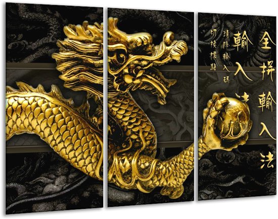 Peinture sur toile Dragon | Or, gris | 120x80cm 3 Liège