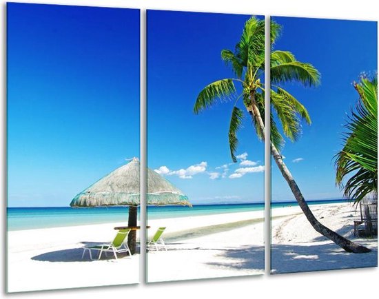 GroepArt - Schilderij -  Zee - Blauw, Groen, Wit - 120x80cm 3Luik - 6000+ Schilderijen 0p Canvas Art Collectie