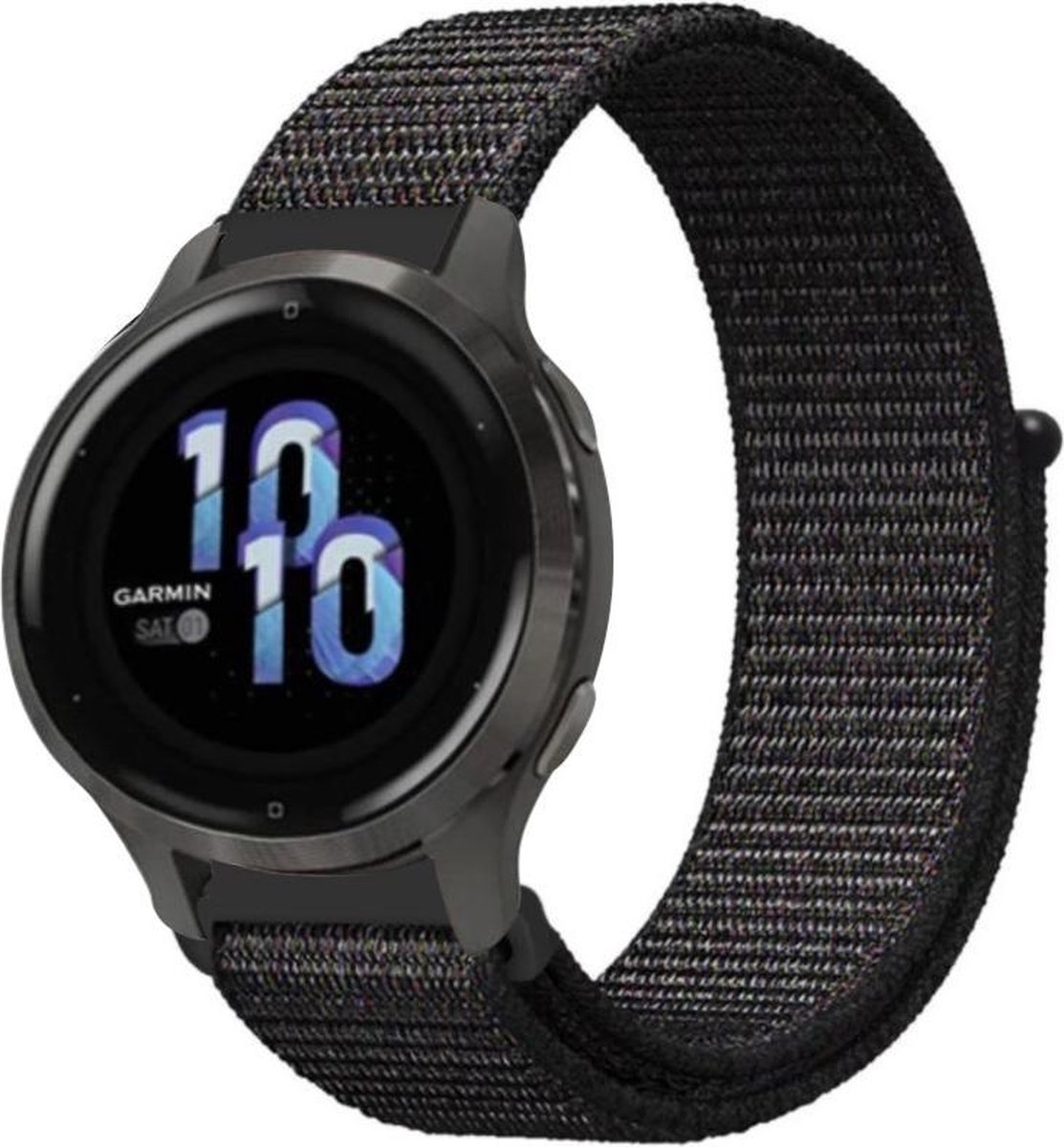 Strap-it Nylon Bandje – Zwart – Ademend & lichtgewicht stoffen smartwatch bandje met klittenbandsluiting – geschikt voor Garmin Vivoactive 4s / Vivomove 3s / Venu 2s / Venu 3s / Venu 4s