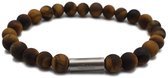 H-Beau - Bracelet fait main de pierres précieuses/pierres naturelles - Perles dorées en oeil de tigre - Unisexe - Perle en acier inoxydable - 8mm - Longueur 21cm - Marron/ocre