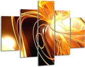Glasschilderij -  Abstract - Geel, Goud, Bruin - 100x70cm 5Luik - Geen Acrylglas Schilderij - GroepArt 6000+ Glasschilderijen Collectie - Wanddecoratie- Foto Op Glas