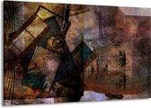Schilderij Op Canvas - Groot -  Motor - Groen, Grijs, Zwart - 140x90cm 1Luik - GroepArt 6000+ Schilderijen Woonkamer - Schilderijhaakjes Gratis