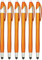 6 Stuks - Stylus Pen voor tablet en smartphone - Met Penfunctie - Touch Pen - Voorzien van clip - Oranje
