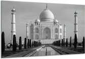 Glasschilderij Taj Mahal - Grijs, Zwart, Wit - 120x70cm 1Luik - Foto Op Glas - Geen Acrylglas Schilderij - GroepArt 6000+ Glasschilderijen Art Collectie - Wanddecoratie - Woonkamer - Slaapkamer