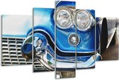 Glasschilderij Oldtimer, Auto - Blauw, Grijs, Zilver - 170x100cm 5Luik - Foto Op Glas - Geen Acrylglas Schilderij - 6000+ Glasschilderijen Collectie - Wanddecoratie