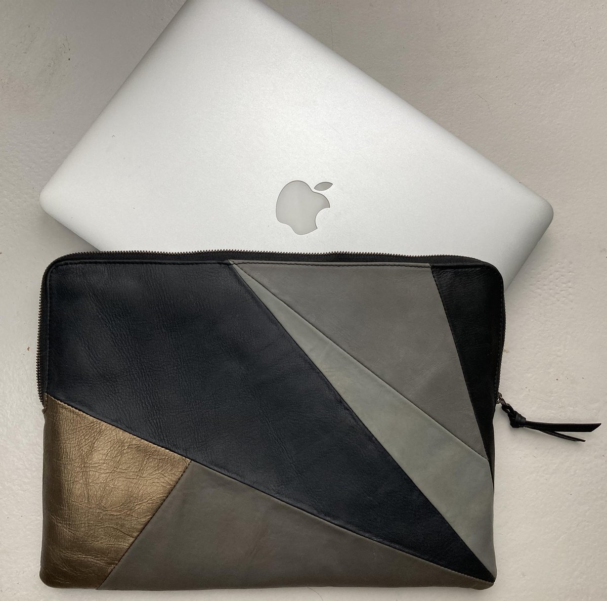 Leren laptop hoes Lucas patchwork natural voor de Apple 13 inch
