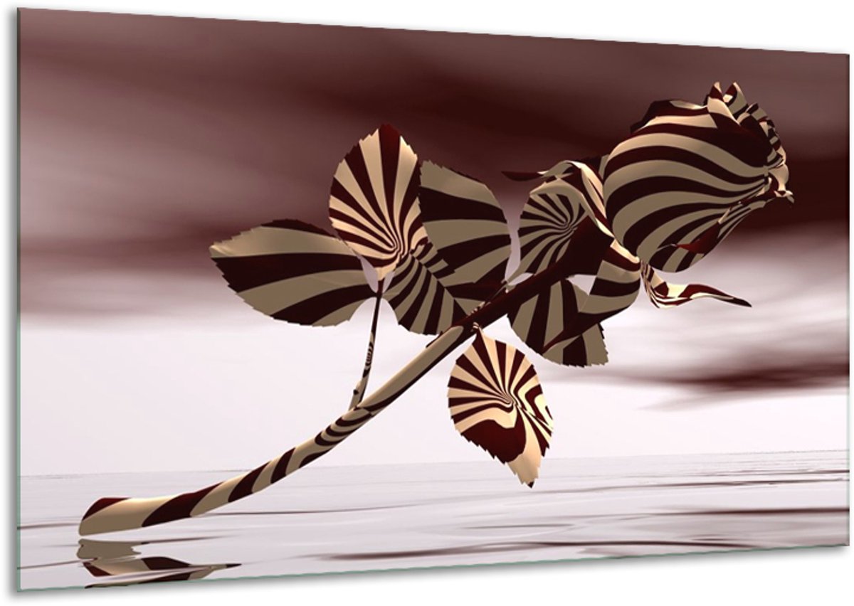 Glasschilderij Roos - Bruin, Wit, Grijs - 120x70cm 1Luik - Foto Op Glas - Geen Acrylglas S