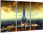 Glasschilderij Eiffeltoren - Blauw, Geel, Grijs - 120x80cm 3Luik - Foto Op Glas - Geen Acrylglas Schilderij - GroepArt 6000+ Glas Art Collectie - Maatwerk Mogelijk
