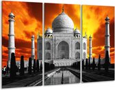 Glasschilderij Taj Mahal - Oranje, Zwart, Grijs - 120x80cm 3Luik - Foto Op Glas - Geen Acrylglas Schilderij - GroepArt 6000+ Glas Art Collectie - Maatwerk Mogelijk