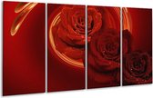 GroepArt - Glasschilderij - Roos - Rood, Oranje - 160x80cm 4Luik - Foto Op Glas - Geen Acrylglas Schilderij - 6000+ Glasschilderijen Collectie - Wanddecoratie