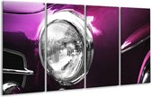 GroepArt - Glasschilderij - Auto - Paars, Wit, Zilver - 160x80cm 4Luik - Foto Op Glas - Geen Acrylglas Schilderij - 6000+ Glasschilderijen Collectie - Wanddecoratie