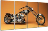 GroepArt - Glasschilderij - Motor - Oranje, Bruin, Zwart - 160x80cm 4Luik - Foto Op Glas - Geen Acrylglas Schilderij - 6000+ Glasschilderijen Collectie - Wanddecoratie