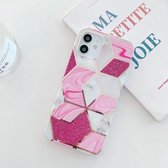 Glitterpoeder gegalvaniseerd marmer TPU telefoonhoesje voor iPhone 12/12 Pro (roze)