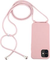 Voor iPhone 12 mini Candy Colors TPU beschermhoes met draagkoord (roségoud)