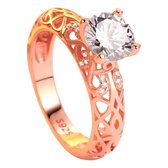 Schitterende Zilveren Rose Plated Ring- zie filmpje 16.50 mm. (maat 52)