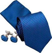 Stropdas- set- blauw- gestreept-stropdas-manchetknopen-pochet-Charme Bijoux