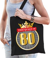 This Queen is 80 verjaardag katoenen tas zwart voor dames - cadeau tas / tasje / shopper