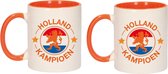 2x stuks Holland kampioen beker / mok wit en oranje - 300 ml - voetbal mok - oranje supporter / fan