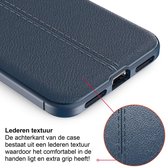 iPhone 11 Pro Max Hoesje Shock Proof Siliconen Hoes Case | Back Cover TPU met Leren Textuur - Blauw