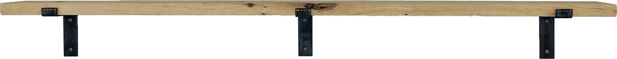 GoudmetHout® Wandplank Industrieel - 140 x 15 cm Muurplank - Eiken Hout - Decoratie Wandrek & Boekenrek - Hangplank Keuken - Wall Shelf + 2 Plankdragers van Ruw Staal