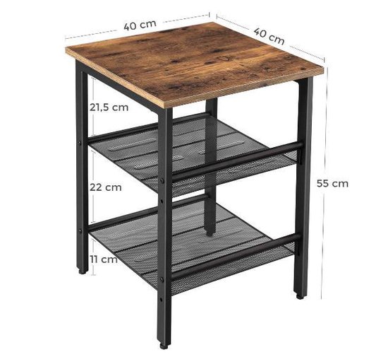 MIRA Home - Bijzettafel - Nachtkastje - Vintage - Woonkamer - Slaapkamer - 40x40x55