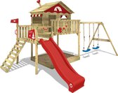 WICKEY speeltoestel klimtoestel Smart Coast met schommel & rode glijbaan, outdoor kinderspeeltoestel met zandbak, ladder & speelaccessoires voor in de tuin