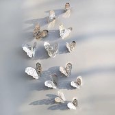 3D Vlinder Stickers inc ophangsysteem - 12 stuks – Zilver - Muurdecoratie - Decoratie voor kinderkamer & babykamer - Vlinders - Muurvlinder - Muurvlinders - Wanddecoratie - Woonkam
