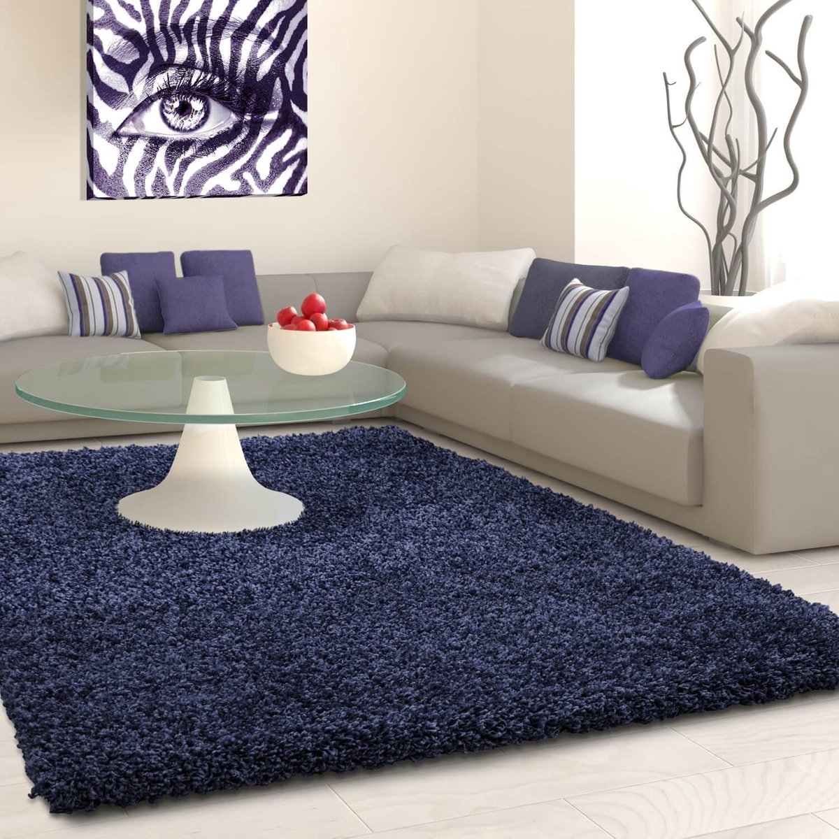 Hoogpolig vloerkleed, effen kleur - marineblauw, vloerkleed voor de woonkamer, jute achterkant, afmeting: 160 cm x 230 cm