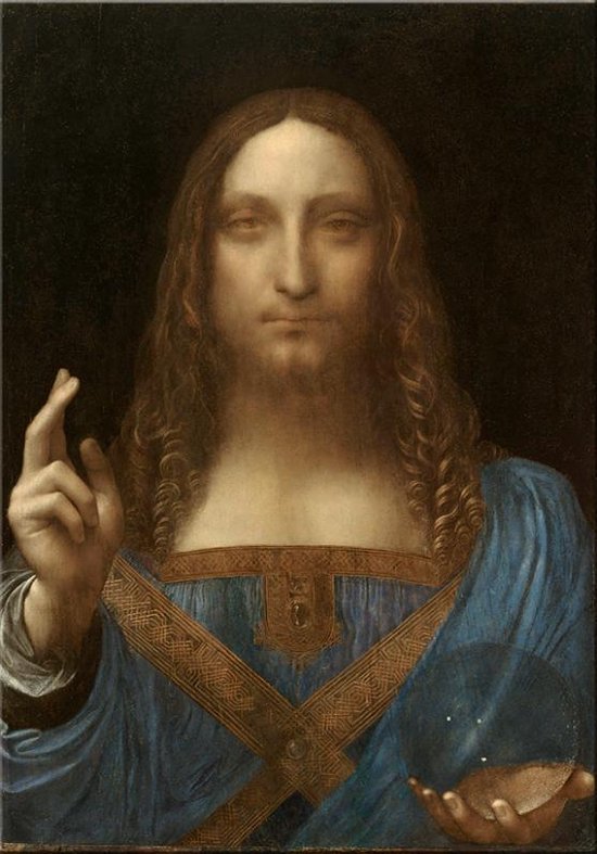 Canvas Schilderij Leonardo Da Vinci Salvator Mundi - Duurste schilderij ooit - Kleur - 50 x 75 cm