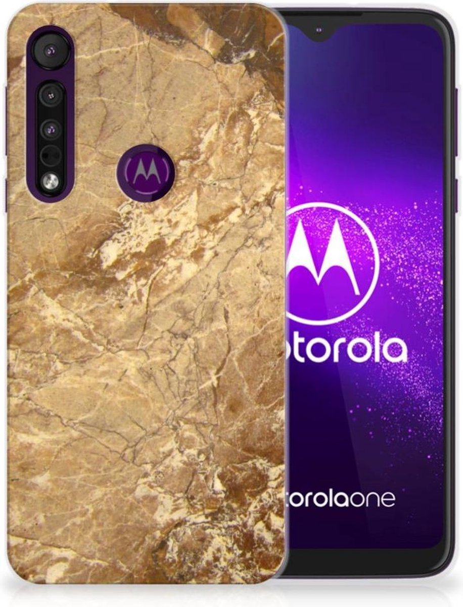 Motorola One Macro TPU Siliconen Hoesje Marmer Creme
