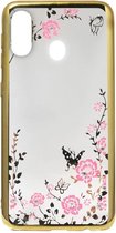 ADEL Siliconen Back Cover Softcase Hoesje Geschikt voor Samsung Galaxy A40 - Bling Bling Goud Vlinders en Bloemen