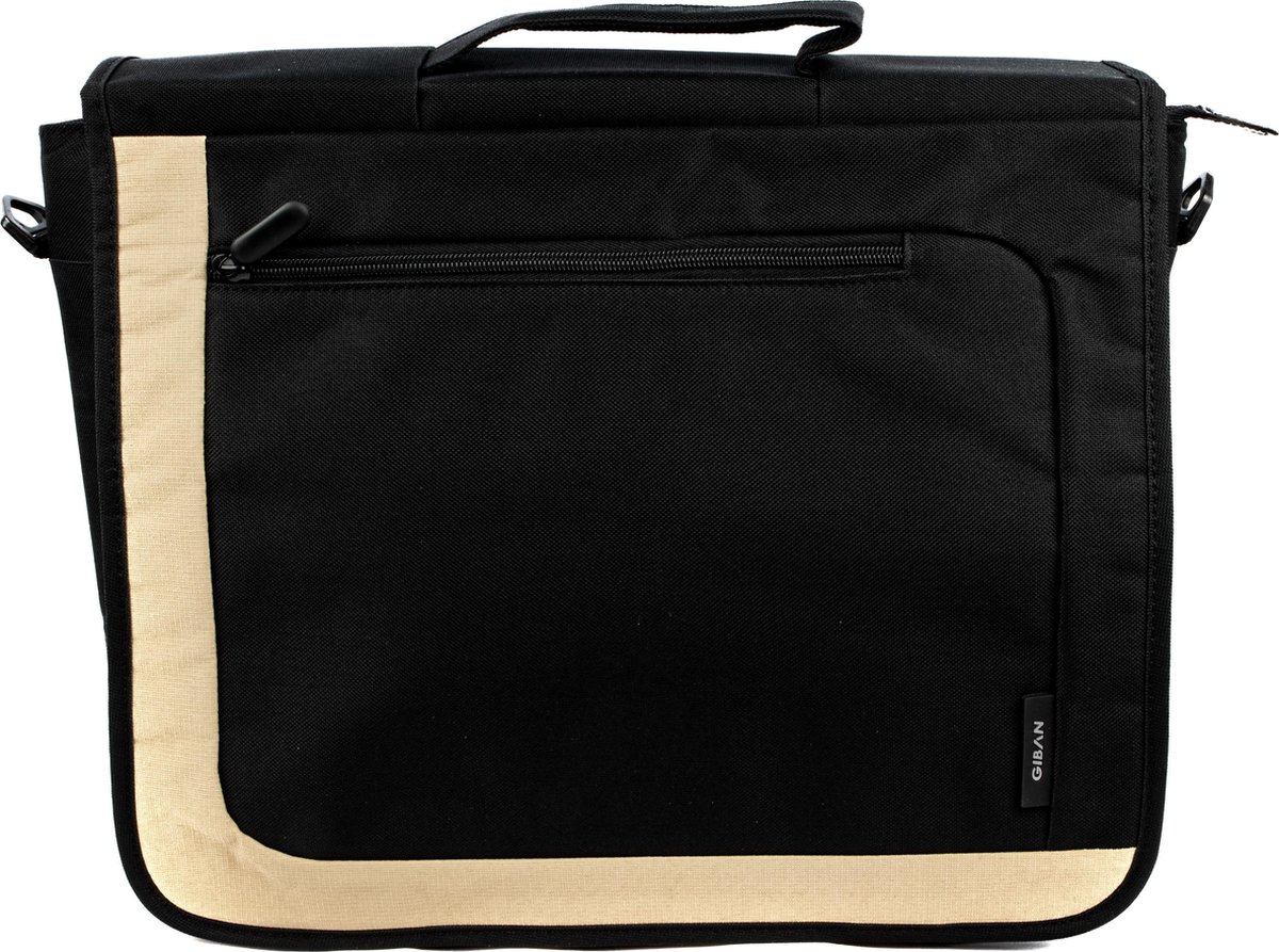 Giban - Laptoptas 15.4'' Inch - Zwart / Beige Polyester - Gewatteerd Draagband met Handvat