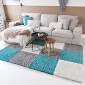 Hoogpolig vloerkleed shaggy Trend blokken - turquoise 80x250 cm