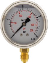 0..16 Bar Glycerine Manometer Onderaansluiting RVS/Messing 63 mm Klasse 1.6 - ML01663SVG