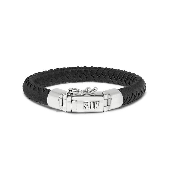 SILK Jewellery - Zilveren Armband - Arch - 326BLK.20 - zwart leer - Maat 20