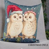 Kussenhoes Christmas Owls - Kerst uilen - Met glitterdraad