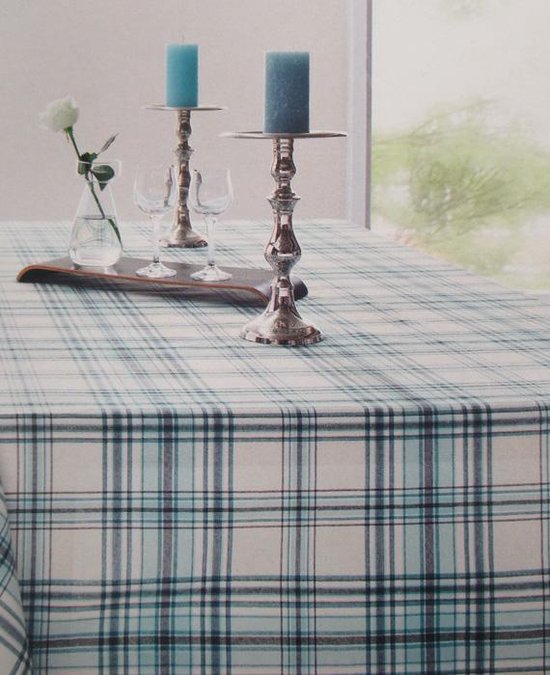 Tafelkleed Geruit - Duitse Kwaliteit - 100% Katoen - 150x250 cm -  Offwhite/Blauwgroen | bol.com