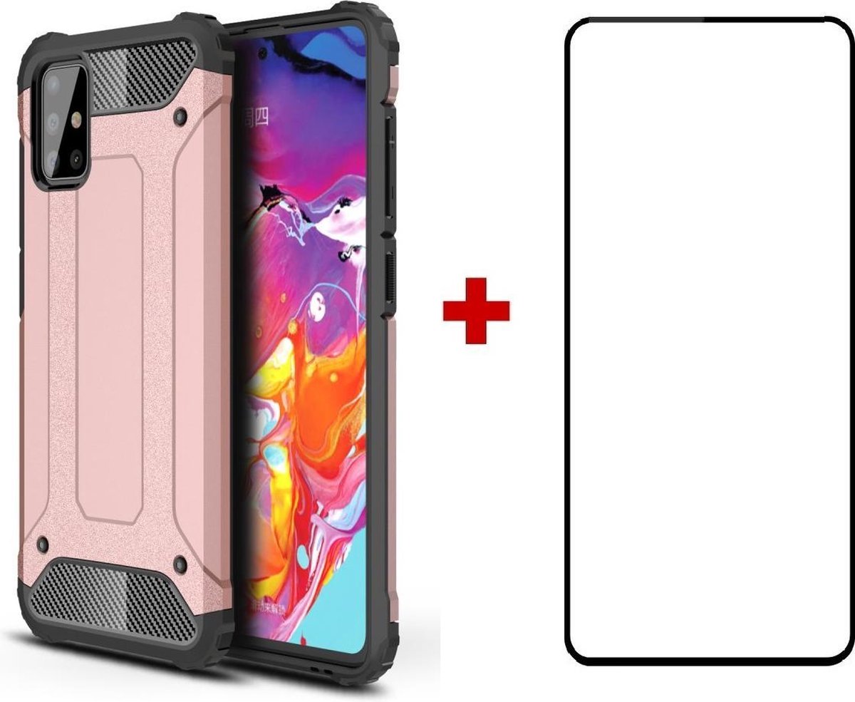 Telefoonhoesje geschikt voor Samsung Galaxy A71 silicone TPU hybride roze goud hoesje + full cover glas screenprotector